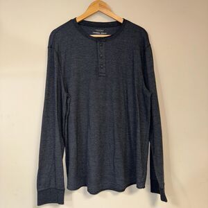 Grey Henley Top Men XL Long Sleeve Shirt Dark Heather Casual Soft Thermal Waffle